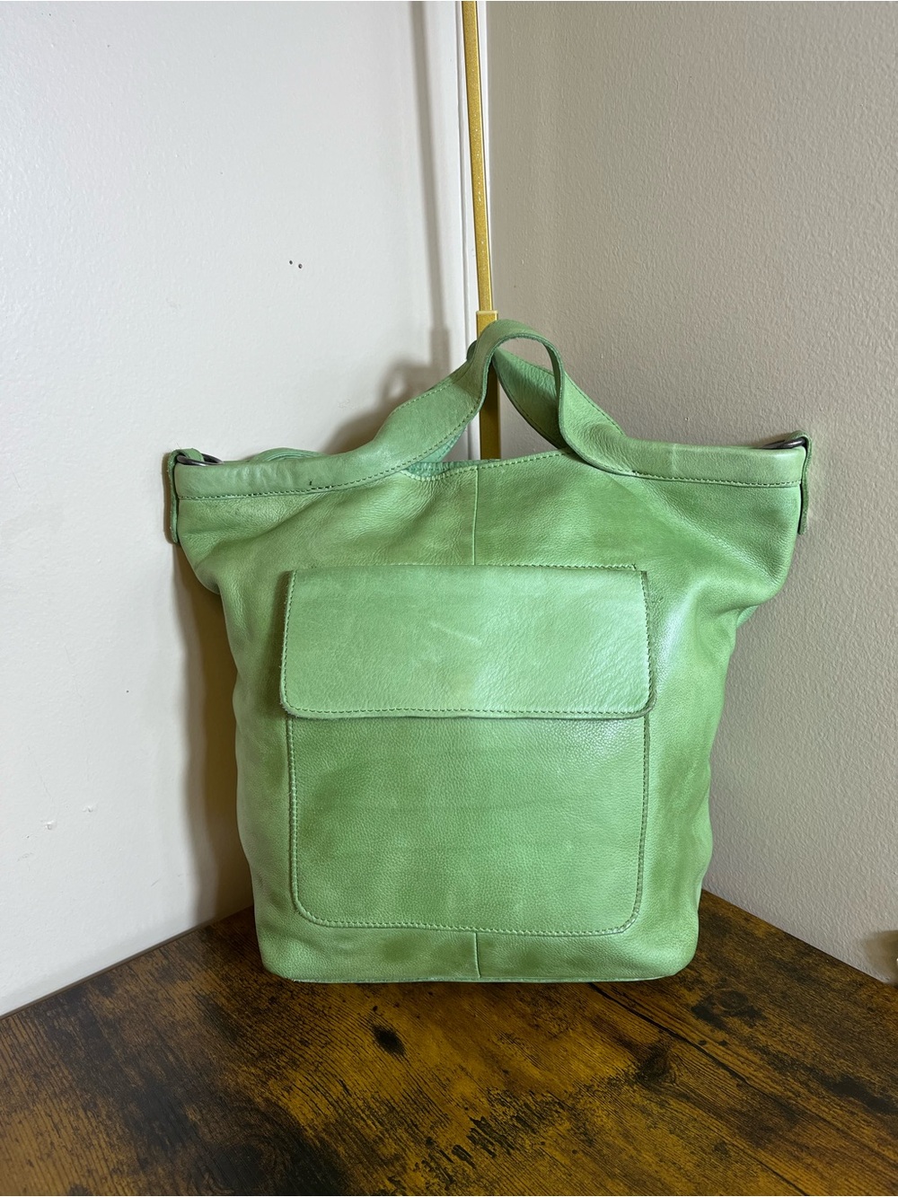 latico Light Green Leather Tote with Front Flap Pocket